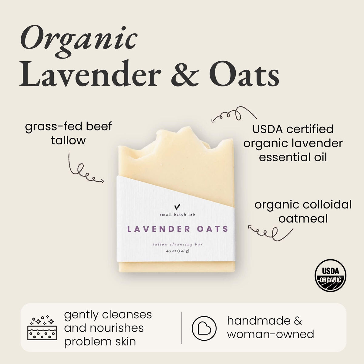 Organic Lavender Oats Tallow Soap