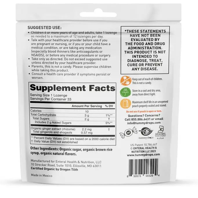 Organic Double Ginger Peach Tummydrops, 33 ct