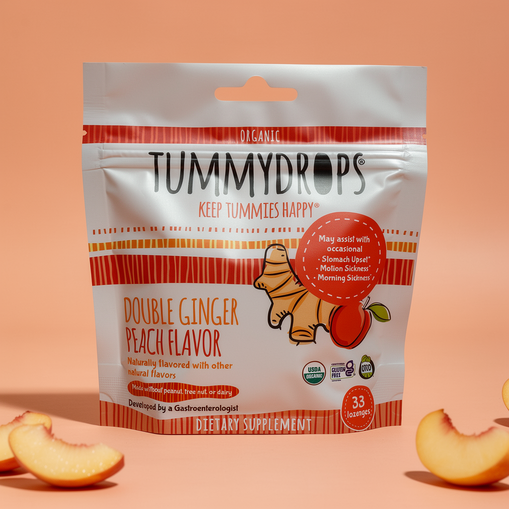 Organic Double Ginger Peach Tummydrops, 33 ct