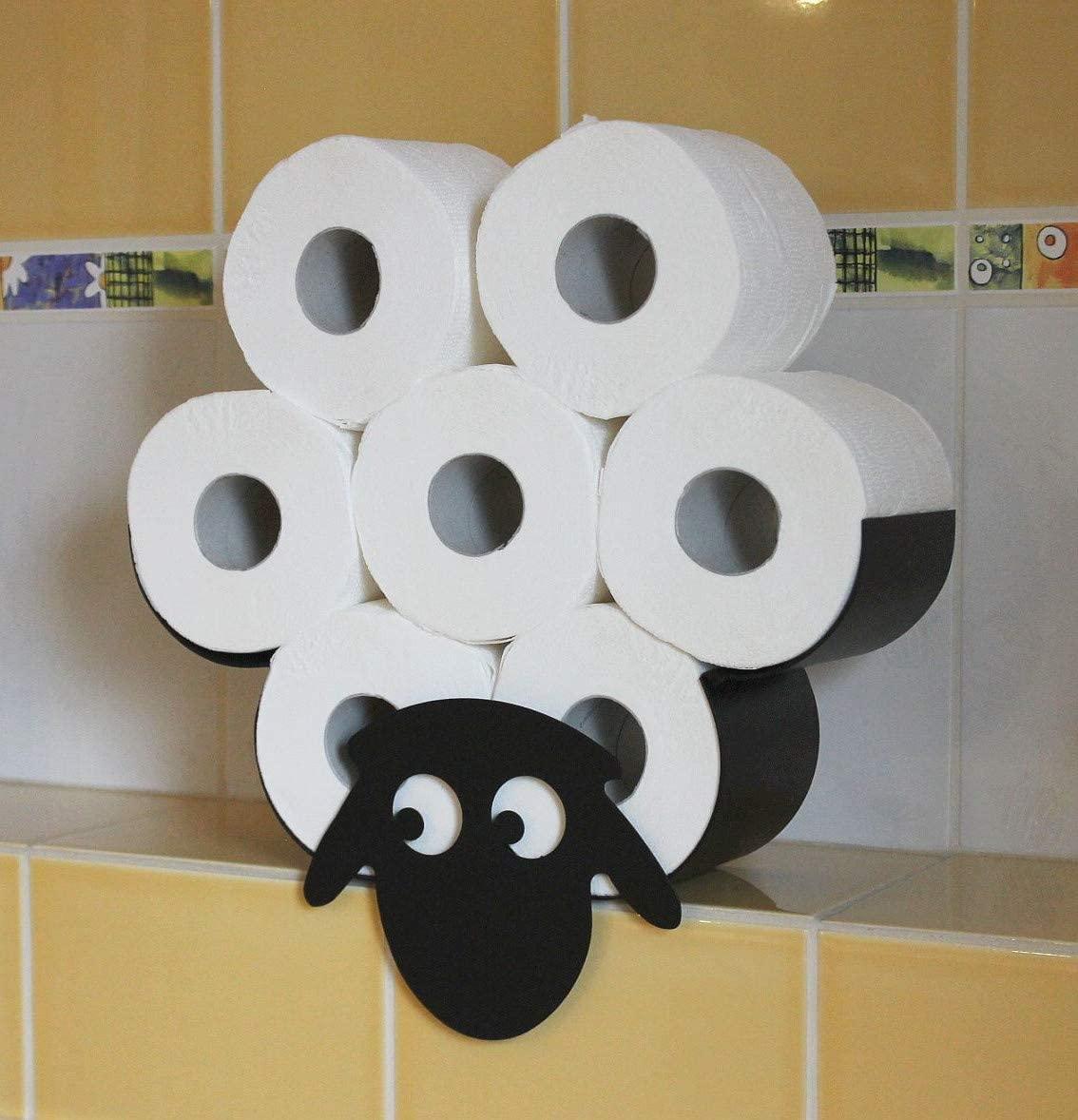 Sheep Toilet Paper Roll Holder Bathroom Wall Mounted Loo Rolls Storage Metal Rack Mount Hold Up 7 Rolls Novelty Animal Decorative Toilet Paper Holders Tissue Paper Storage Stand Wall Mount Iron Tissue Basket Sheep Art Decoration Bathroom House Office